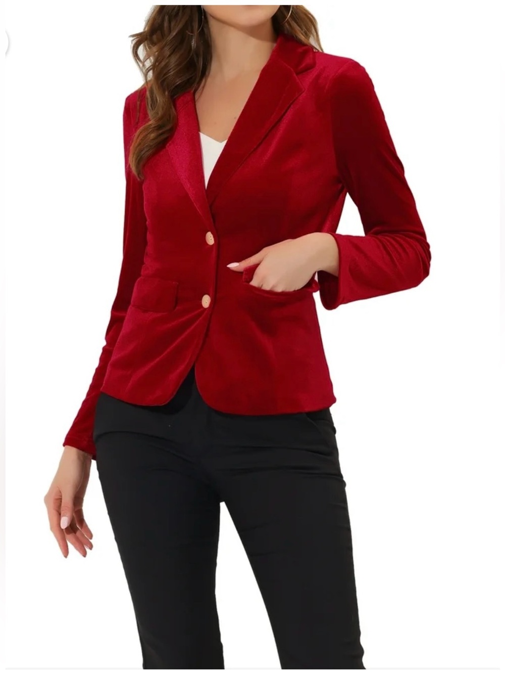 NWT Allegra K Red Velvet Two-Button Tailored Blazer size: M
